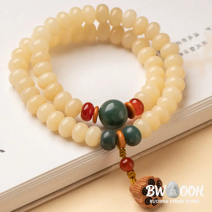 Buddha Stones Bodhi Seed Lotus Pod Charm Peace Double Wrap Bracelet - BWOOOH - Bodhi Seed(Wisdom♥Wake Up) - Bracelet