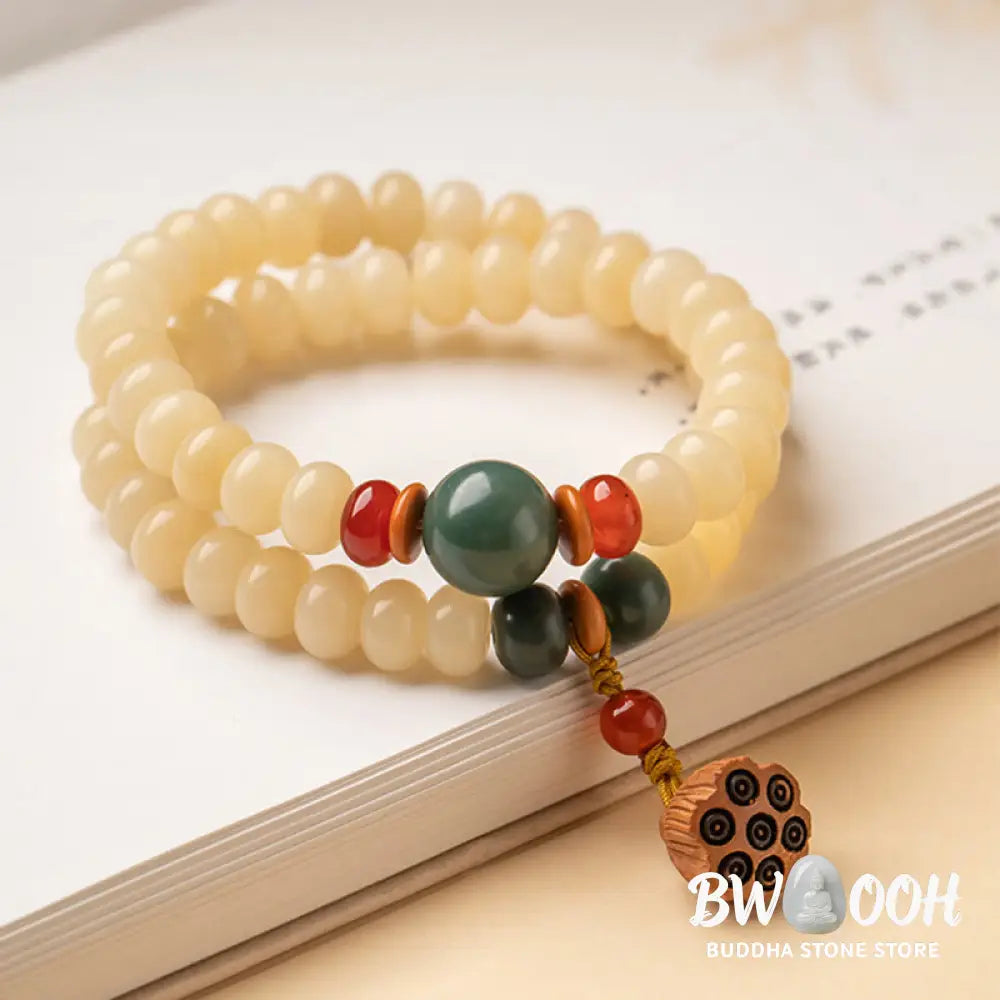 Buddha Stones Bodhi Seed Lotus Pod Charm Peace Double Wrap Bracelet - BWOOOH - Bodhi Seed(Wisdom♥Wake Up) - Bracelet