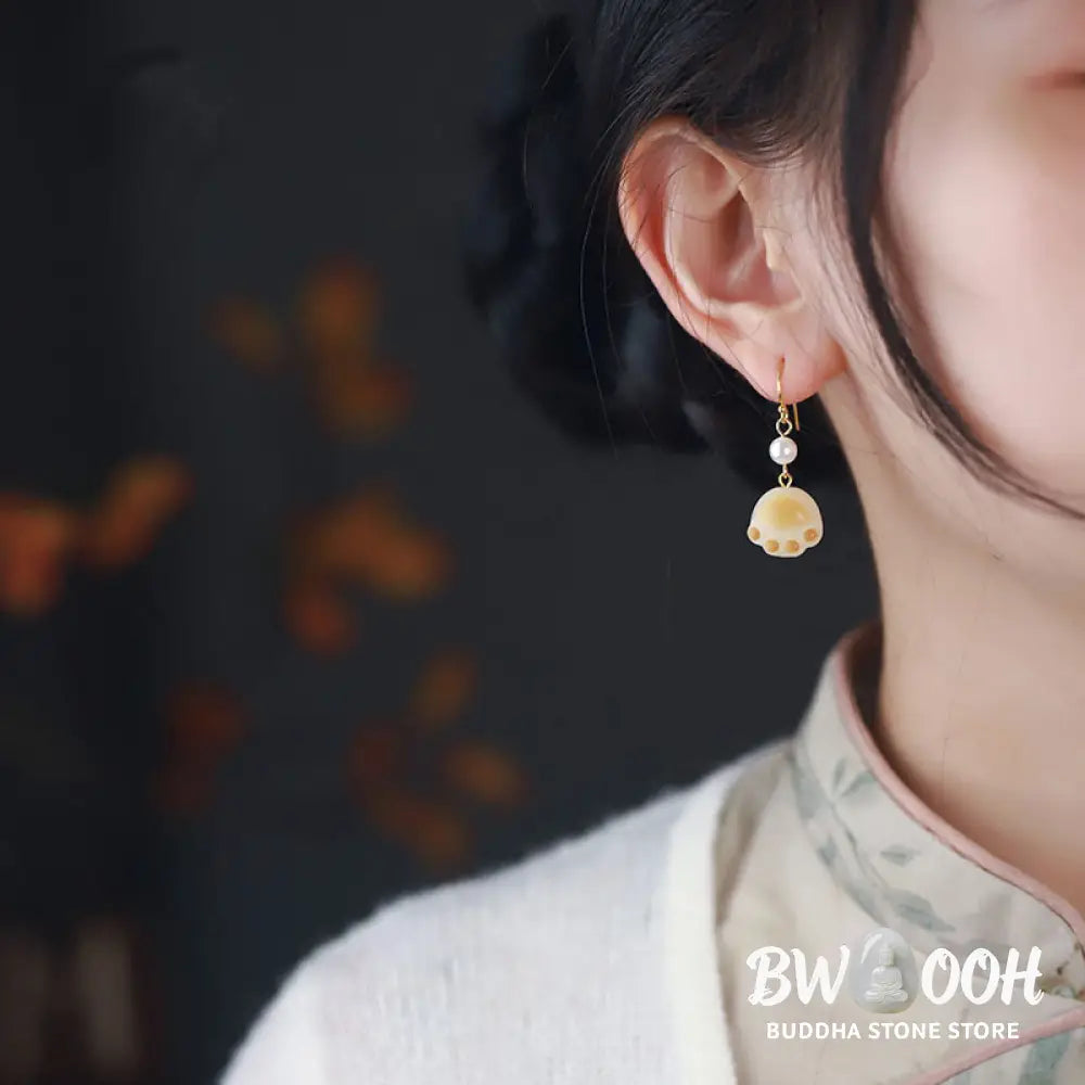Buddha Stones Bodhi Seed Lovely Cat Paw Claw Peace Dangle Drop Earrings - Bodhi Seed (Wisdom♥Keep away evil spirits)