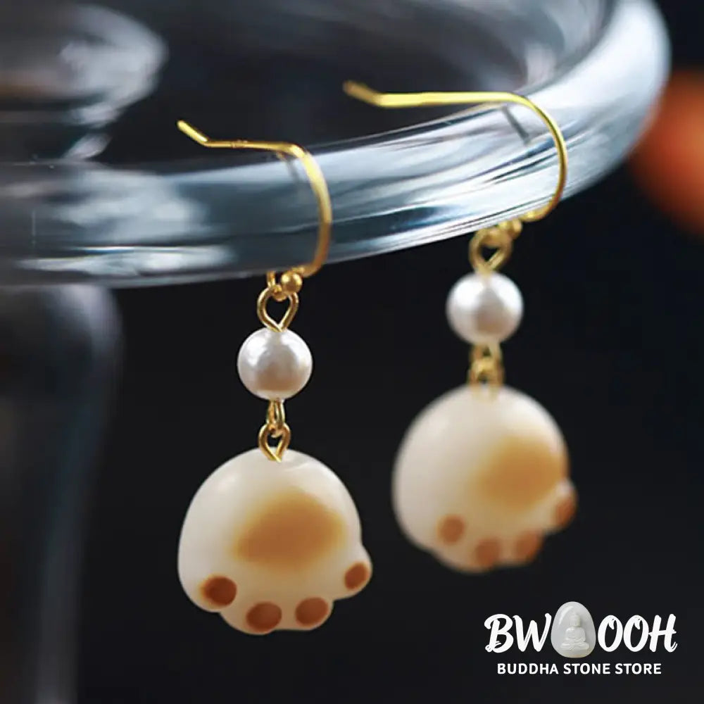 Buddha Stones Bodhi Seed Lovely Cat Paw Claw Peace Dangle Drop Earrings - Bodhi Seed (Wisdom♥Keep away evil spirits)