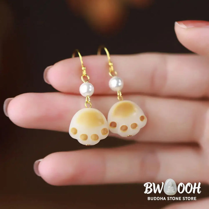 Buddha Stones Bodhi Seed Lovely Cat Paw Claw Peace Dangle Drop Earrings - Bodhi Seed (Wisdom♥Keep away evil spirits)