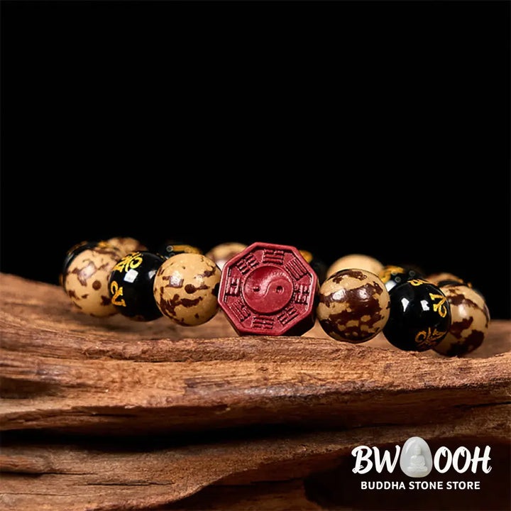 Buddha Stones Bodhi Seed Om Mani Padme Hum Bagua Yin Yang Cinnabar Carved Calm Bracelet - BWOOOH - Bodhi Seed(Wrist