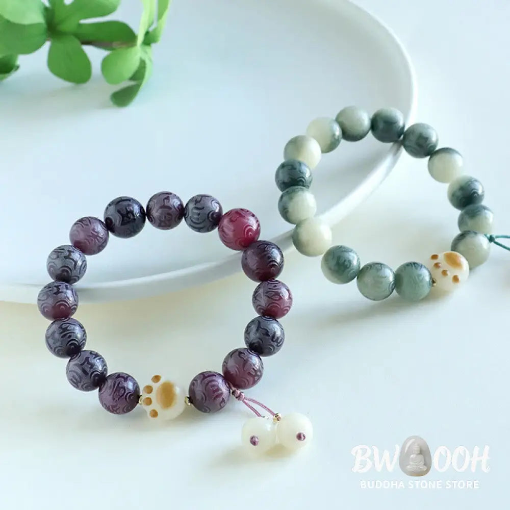 Buddha Stones Bodhi Seed Om Mani Padme Hum Carved Harmony Bracelet - BWOOOH - Bracelet