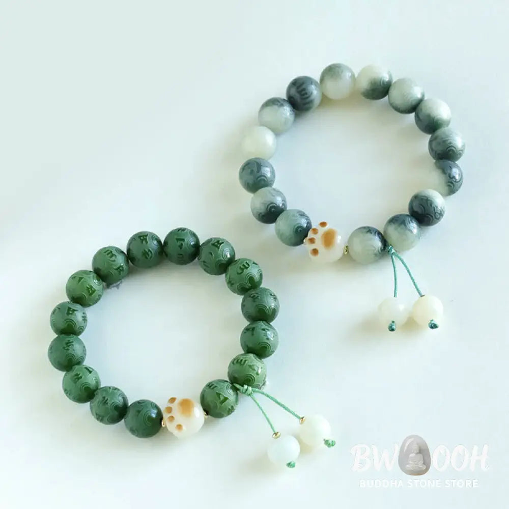 Buddha Stones Bodhi Seed Om Mani Padme Hum Carved Harmony Bracelet - BWOOOH - Bracelet