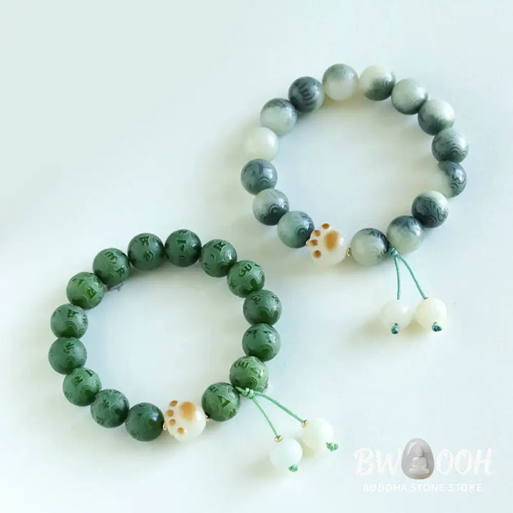 Buddha Stones Bodhi Seed Om Mani Padme Hum Carved Harmony Bracelet - BWOOOH - Bracelet
