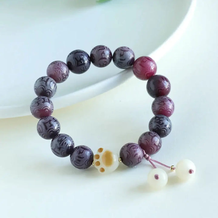 Buddha Stones Bodhi Seed Om Mani Padme Hum Carved Harmony Bracelet - BWOOOH - Purple Bodhi Seed(Wrist Circumference