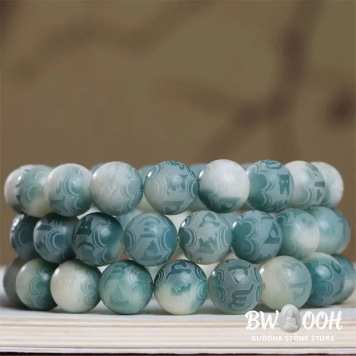 Buddha Stones Bodhi Seed Om Mani Padme Hum Engraved Keep Away Evil Spirits Bracelet - Bracelet