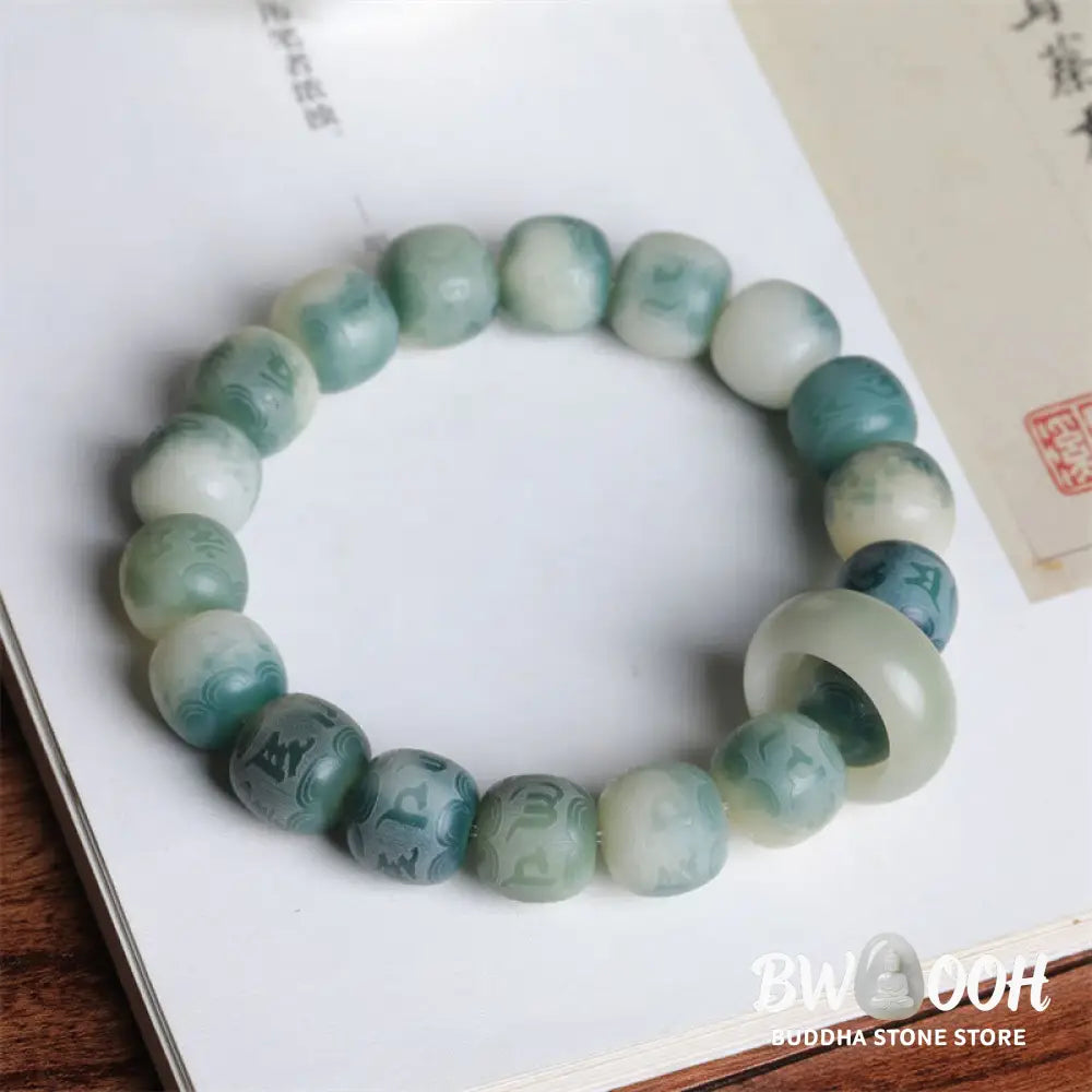 Buddha Stones Bodhi Seed Om Mani Padme Hum Engraved Keep Away Evil Spirits Bracelet - Bracelet