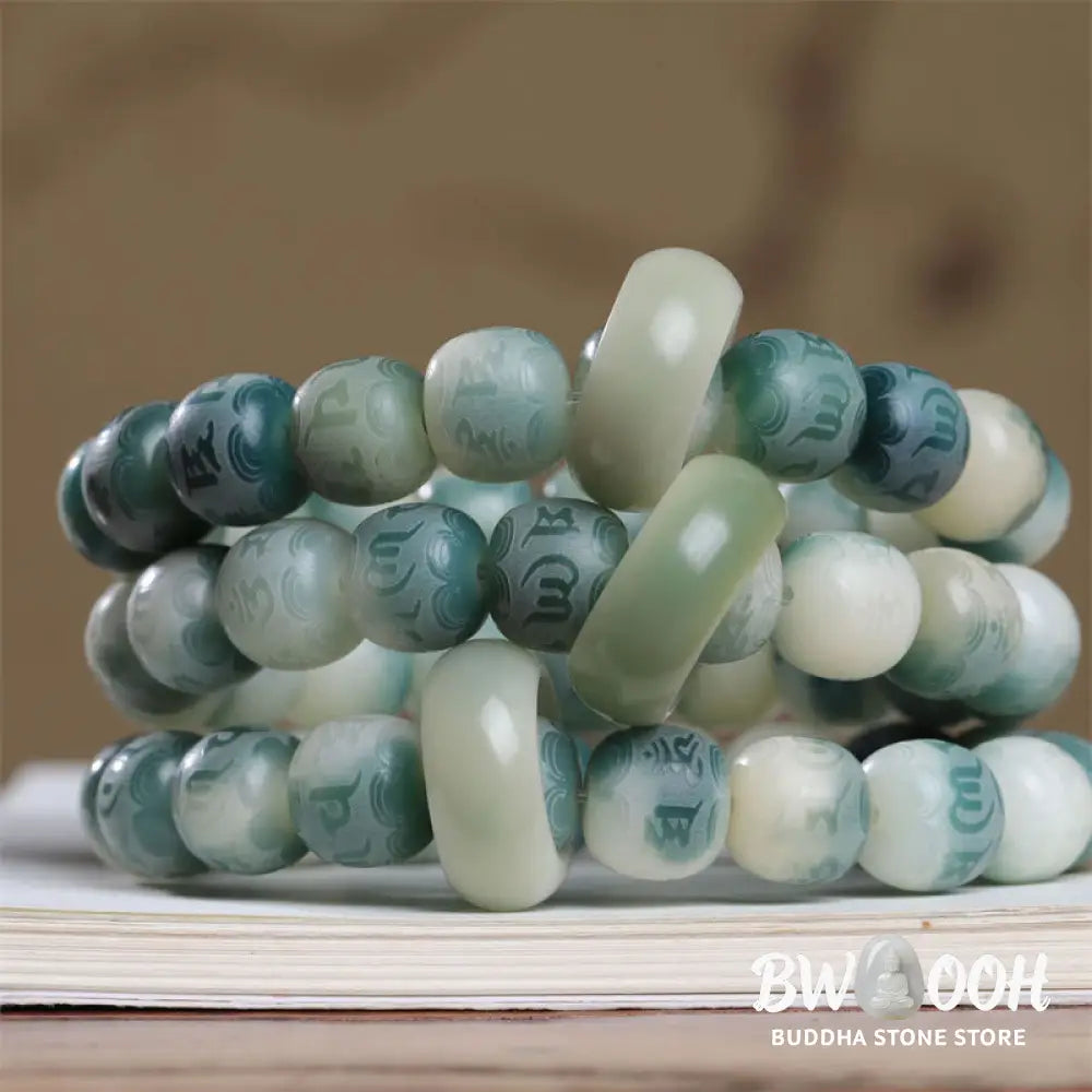Buddha Stones Bodhi Seed Om Mani Padme Hum Engraved Keep Away Evil Spirits Bracelet - Bracelet