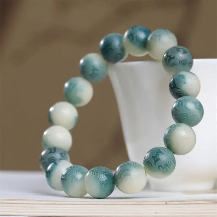Buddha Stones Bodhi Seed Om Mani Padme Hum Engraved Keep Away Evil Spirits Bracelet - Round Bead 12mm - Bracelet