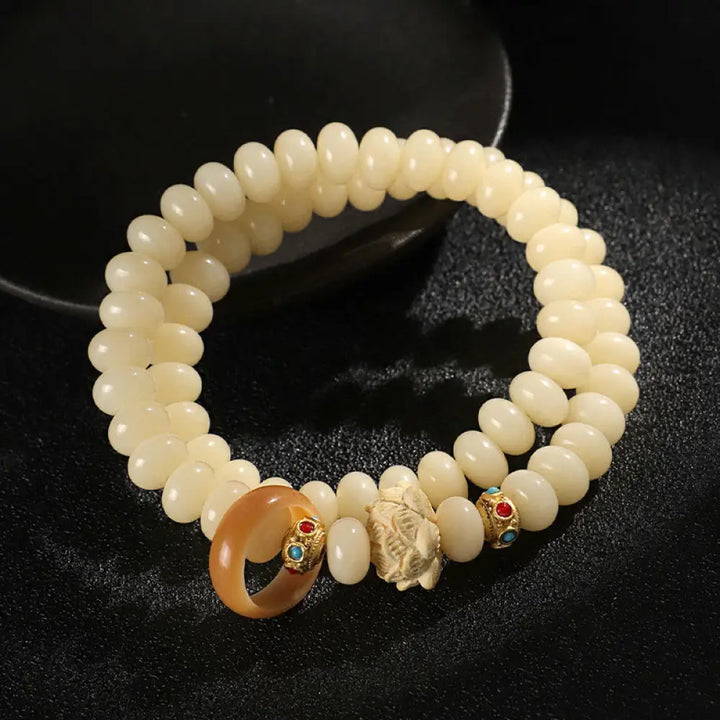 BWOOOH Bodhi Seed Peach Wood Lotus Wealth Double Wrap Bracelet - BWOOOH - Bodhi Seed(Wrist Circumference: