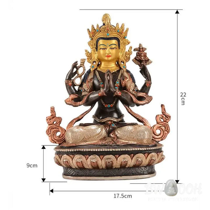 BWOOOH copper Kwan Yin statue - Bodhisattva Chenrezig Four-armed Av