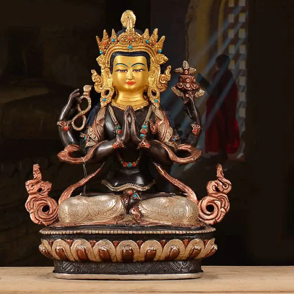 BWOOOH copper Kwan Yin statue - Bodhisattva Chenrezig Four-armed Av