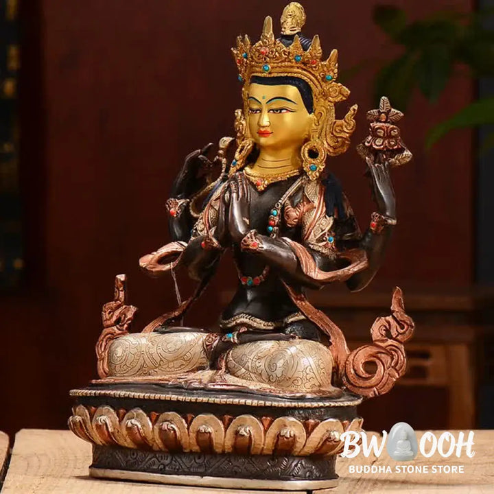 BWOOOH copper Kwan Yin statue - Bodhisattva Chenrezig Four-armed Av