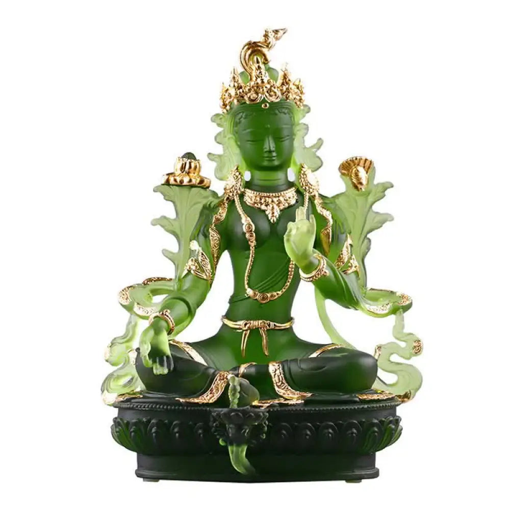 BWOOOH Bodhisattva Green Tara Handmade Liuli Crystal Art Piece Protection Home Office Statue Decoration