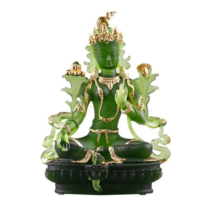 BWOOOH Bodhisattva Green Tara Handmade Liuli Crystal Art Piece Protection Home Office Statue Decoration