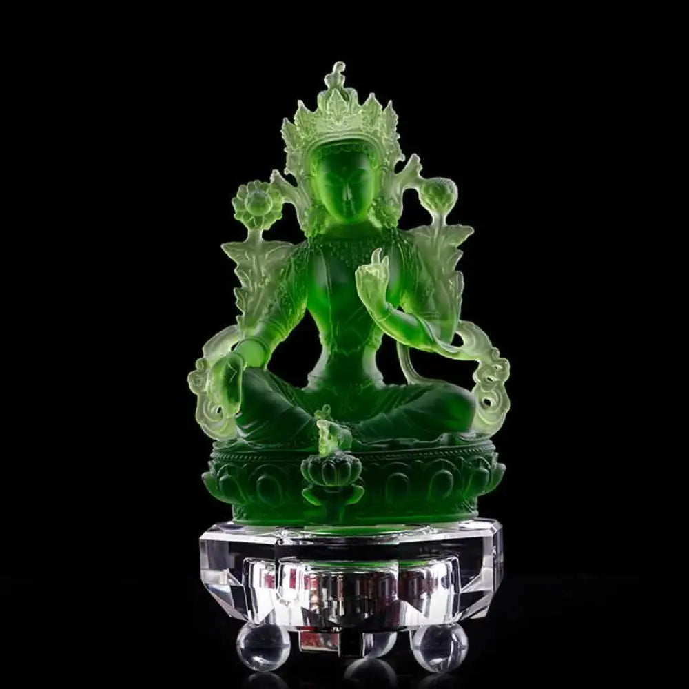 BWOOOH Bodhisattva Green Tara Handmade Liuli Crystal Art Piece Protection Home Office Statue Decoration
