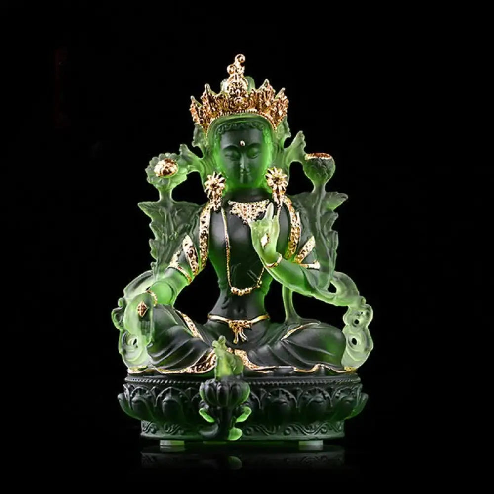 BWOOOH Bodhisattva Green Tara Handmade Liuli Crystal Art Piece Protection Home Office Statue Decoration