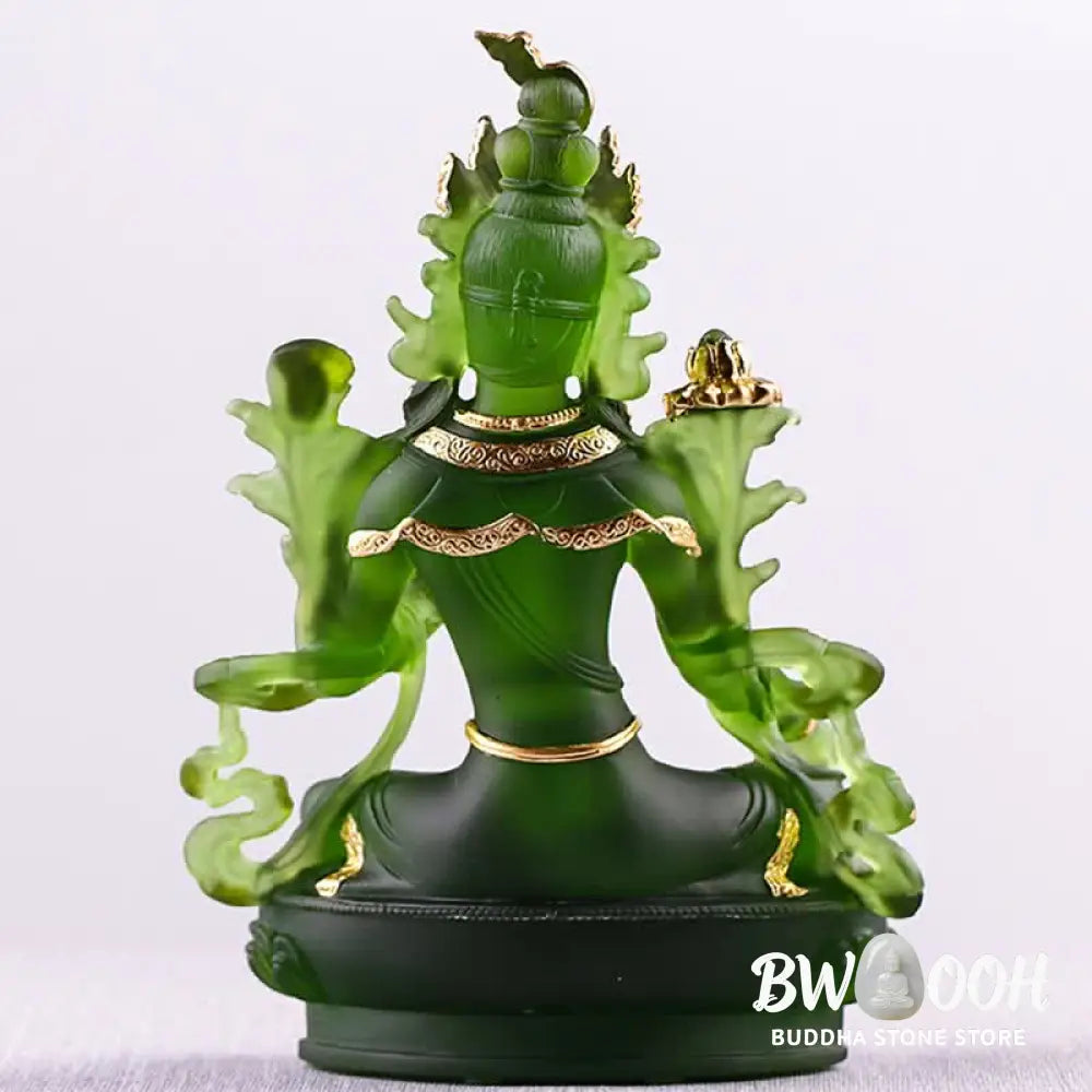 BWOOOH Bodhisattva Green Tara Handmade Liuli Crystal Art Piece Protection Home Office Statue Decoration