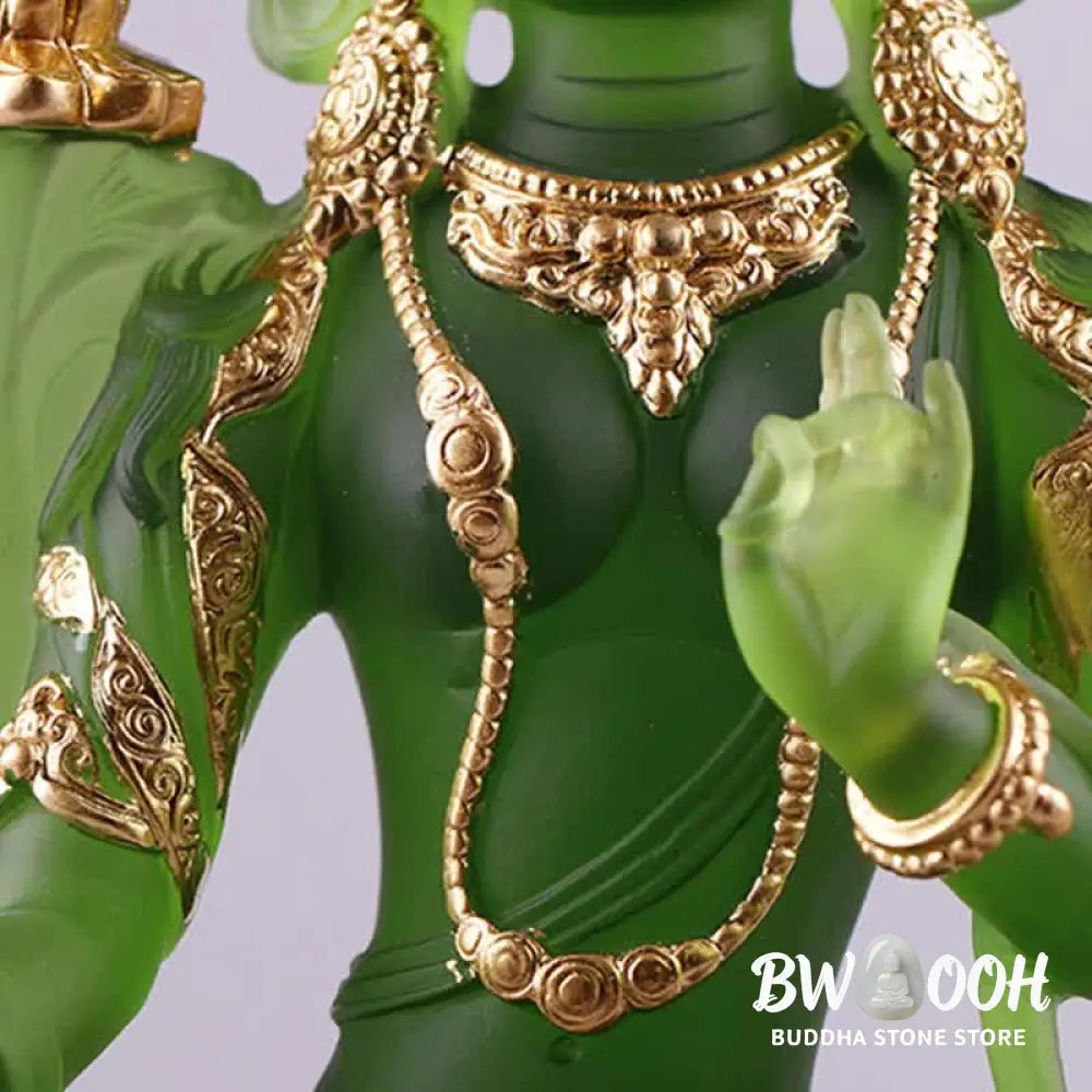 BWOOOH Bodhisattva Green Tara Handmade Liuli Crystal Art Piece Protection Home Office Statue Decoration