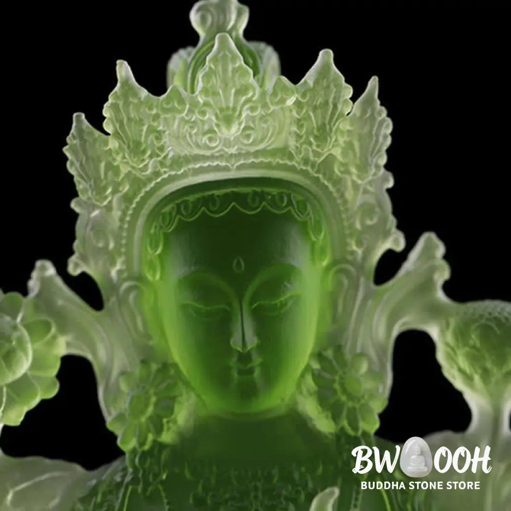BWOOOH Bodhisattva Green Tara Handmade Liuli Crystal Art Piece Protection Home Office Statue Decoration