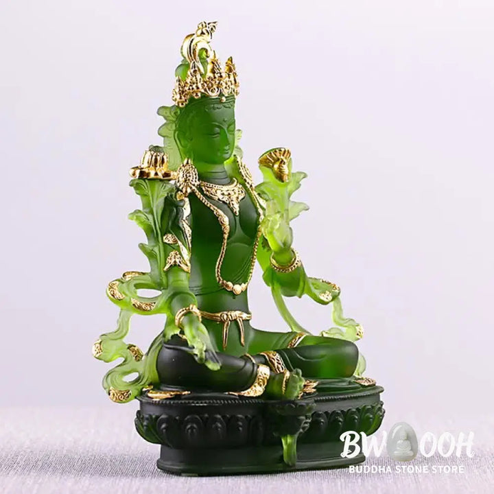 BWOOOH Bodhisattva Green Tara Handmade Liuli Crystal Art Piece Protection Home Office Statue Decoration