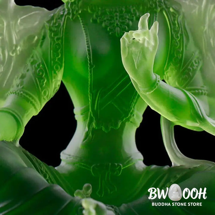 BWOOOH Bodhisattva Green Tara Handmade Liuli Crystal Art Piece Protection Home Office Statue Decoration