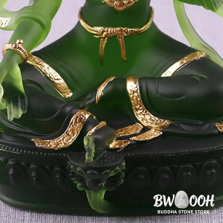BWOOOH Bodhisattva Green Tara Handmade Liuli Crystal Art Piece Protection Home Office Statue Decoration