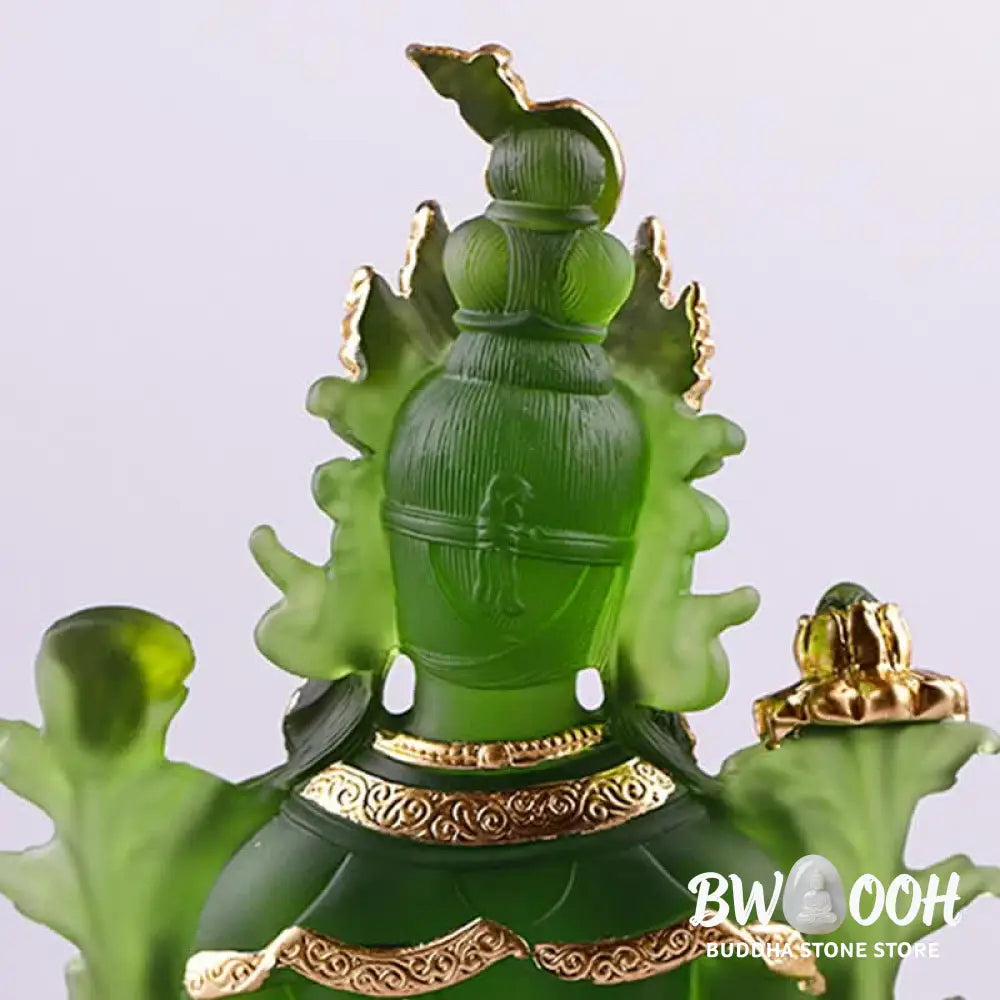 BWOOOH Bodhisattva Green Tara Handmade Liuli Crystal Art Piece Protection Home Office Statue Decoration