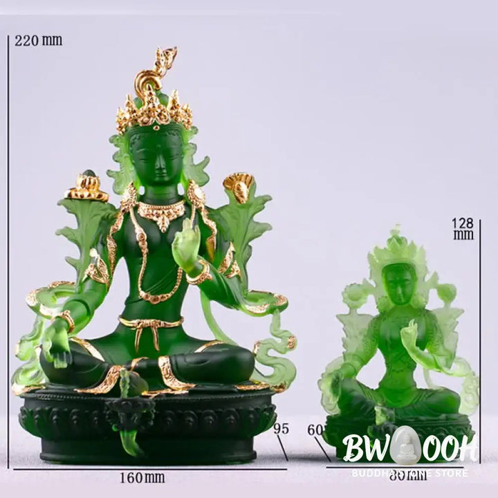 BWOOOH Bodhisattva Green Tara Handmade Liuli Crystal Art Piece Protection Home Office Statue Decoration