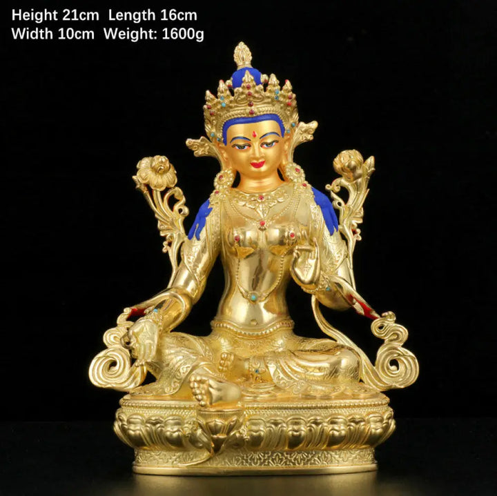 BWOOOH Bodhisattva Green Tara Protection Copper Gold Plated Statue Decoration - Decorations