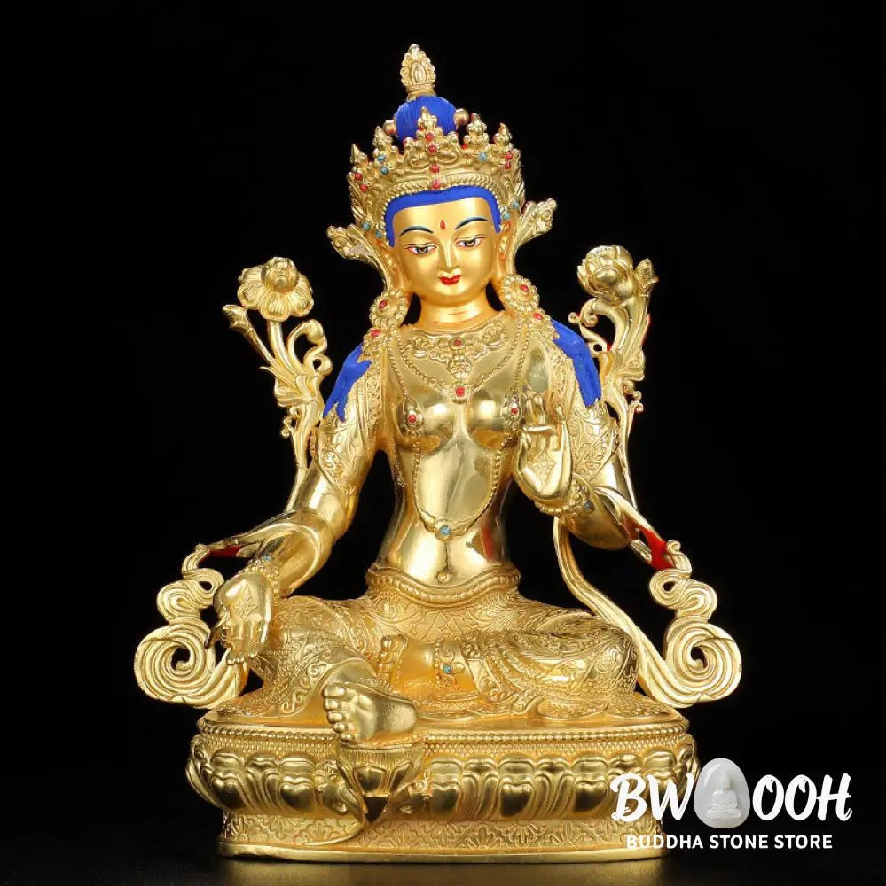 BWOOOH Bodhisattva Green Tara Protection Copper Gold Plated Statue Decoration - Decorations