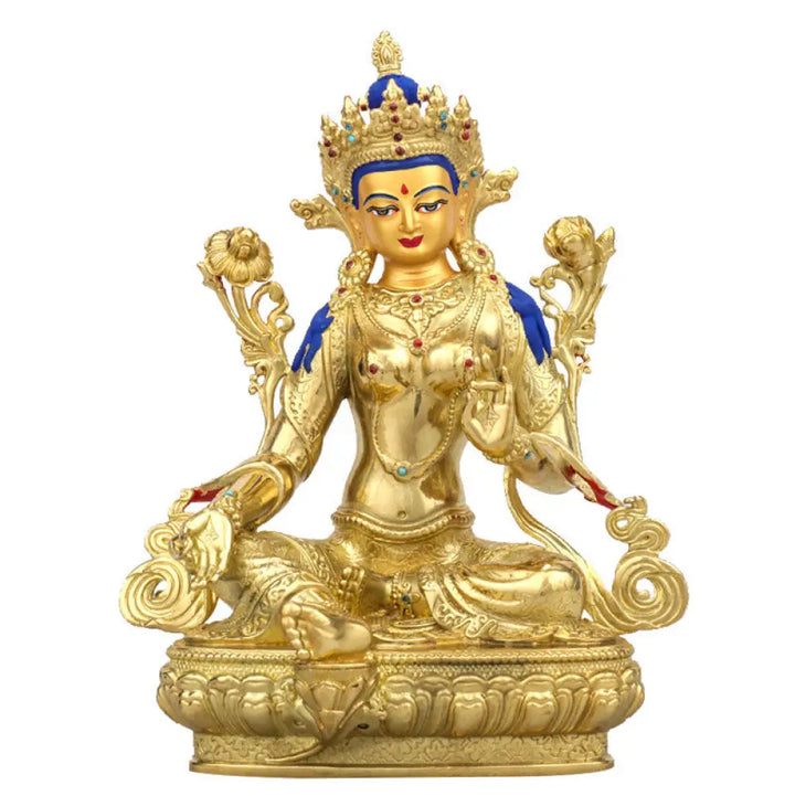 BWOOOH Bodhisattva Green Tara Protection Copper Gold Plated Statue Decoration - Decorations