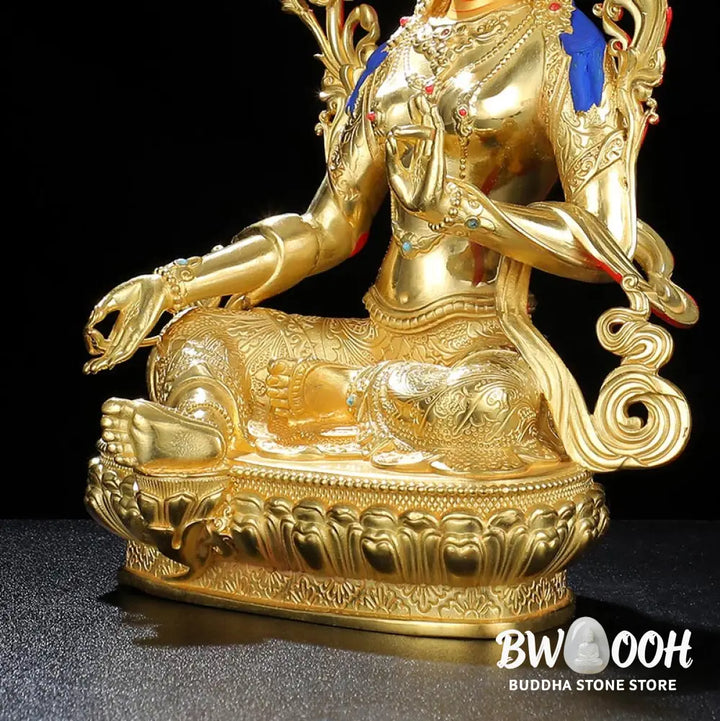 BWOOOH Bodhisattva Green Tara Protection Copper Gold Plated Statue Decoration - Decorations