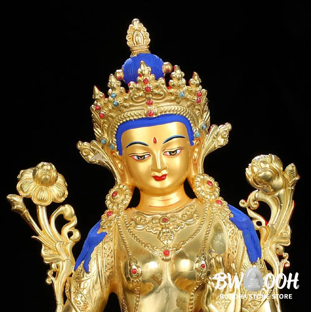 BWOOOH Bodhisattva Green Tara Protection Copper Gold Plated Statue Decoration - Decorations