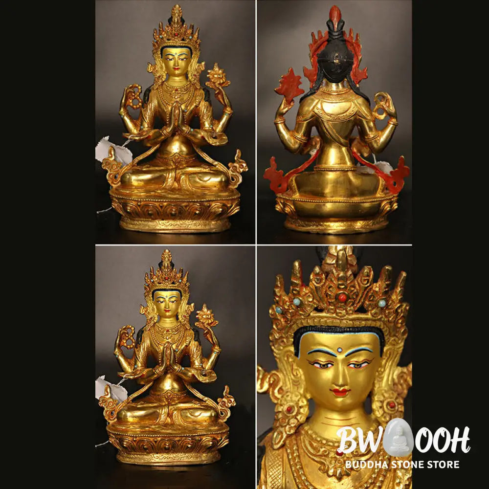 BWOOOH copper Kwan Yin statue - Bodhisattva Tara Chenrezig Four-arm