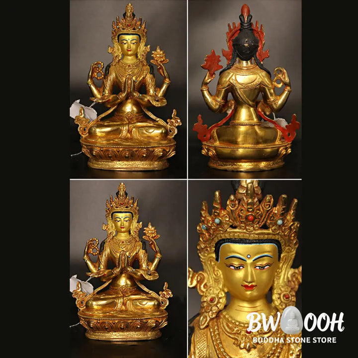 BWOOOH copper Kwan Yin statue - Bodhisattva Tara Chenrezig Four-arm