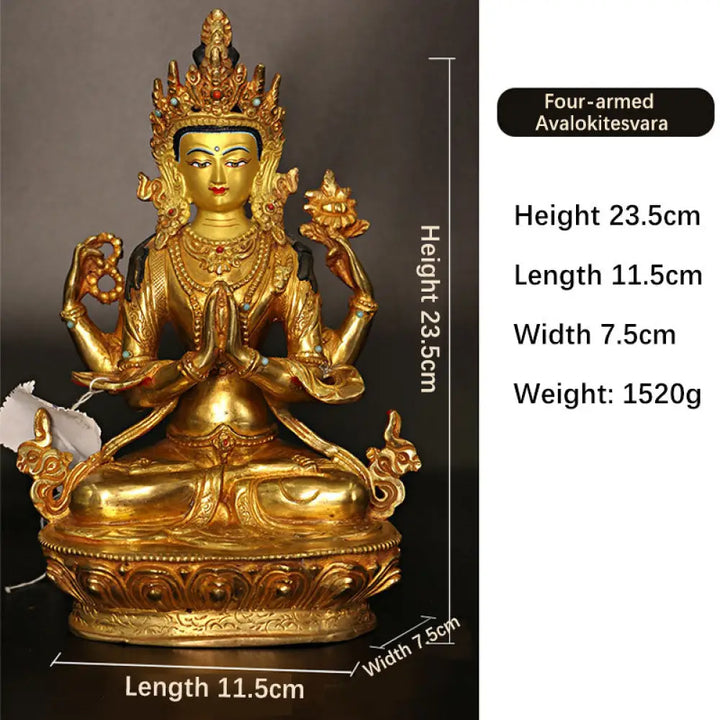 BWOOOH copper Kwan Yin statue - Bodhisattva Tara Chenrezig Four-arm
