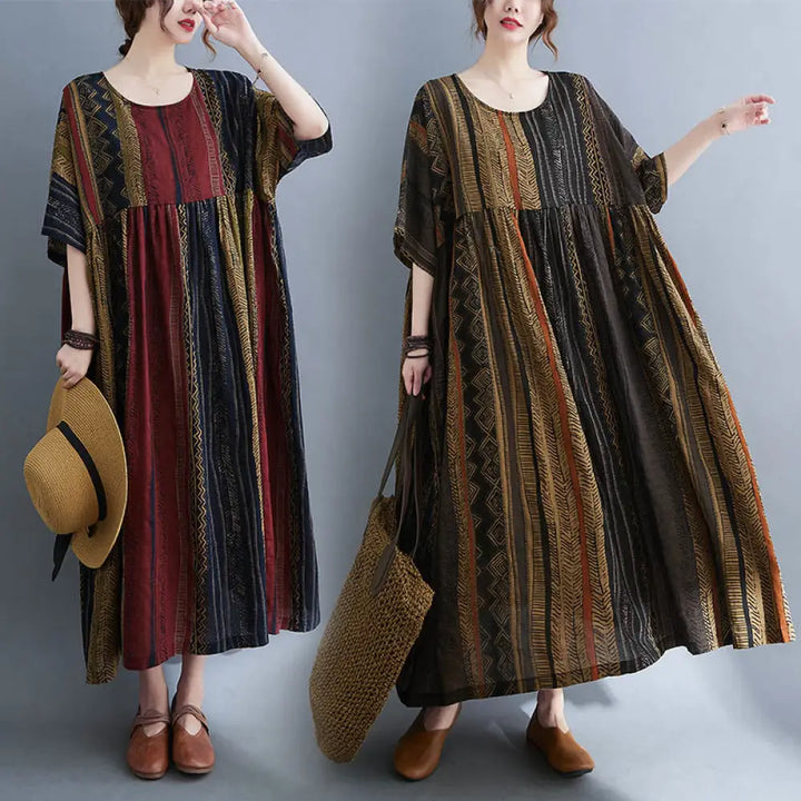 BWOOOH Boho Geometry Short Sleeve Midi Dress With Pockets
