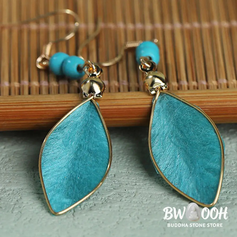 Buddha Stones Boho Handcrafted Silk Art Bead Leave Shape Good Fortune Hook Dangle Earrings - Silk fibers(Size: About