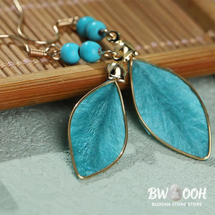 Buddha Stones Boho Handcrafted Silk Art Bead Leave Shape Good Fortune Hook Dangle Earrings - Silk fibers(Size: About
