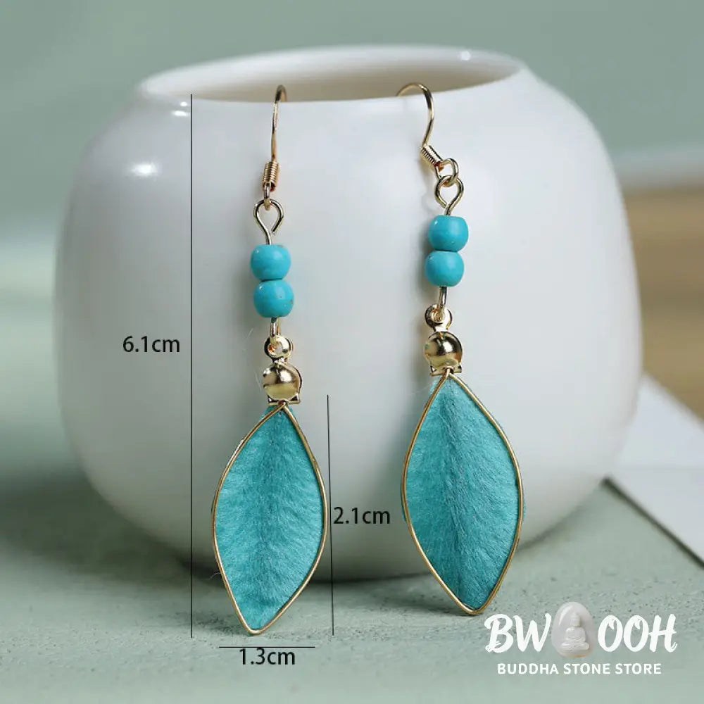 Buddha Stones Boho Handcrafted Silk Art Bead Leave Shape Good Fortune Hook Dangle Earrings - Silk fibers(Size: About