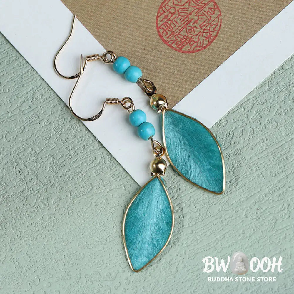 Buddha Stones Boho Handcrafted Silk Art Bead Leave Shape Good Fortune Hook Dangle Earrings - Silk fibers(Size: About