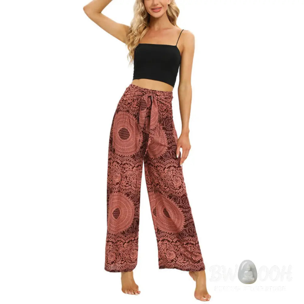 BWOOOH printed wide-leg yoga pants - Boho Lace-up Wide Leg Pants Women&