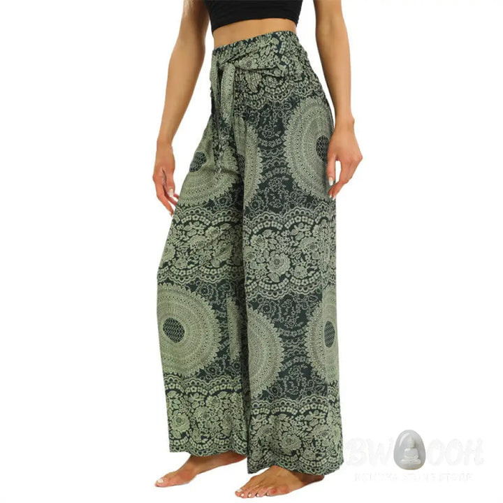 BWOOOH printed wide-leg yoga pants - Boho Lace-up Wide Leg Pants Women&