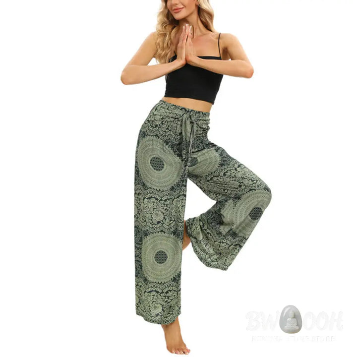 BWOOOH printed wide-leg yoga pants - Boho Lace-up Wide Leg Pants Women&