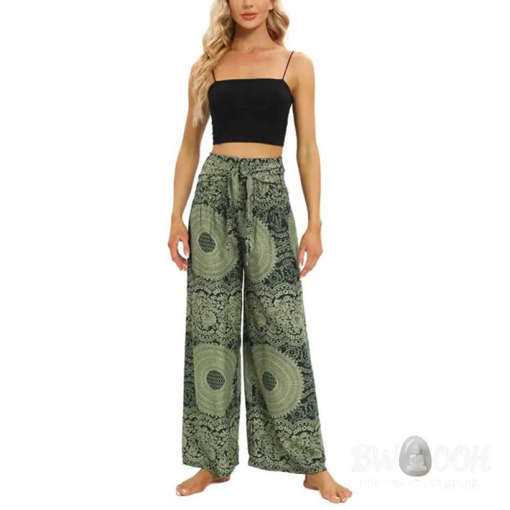 BWOOOH printed wide-leg yoga pants - Boho Lace-up Wide Leg Pants Women&