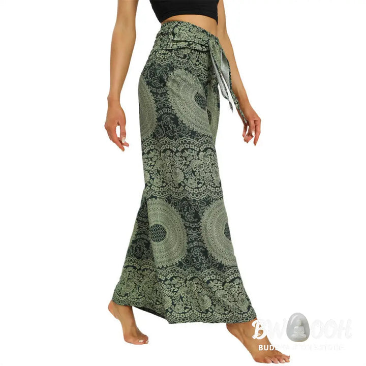 BWOOOH printed wide-leg yoga pants - Boho Lace-up Wide Leg Pants Women&