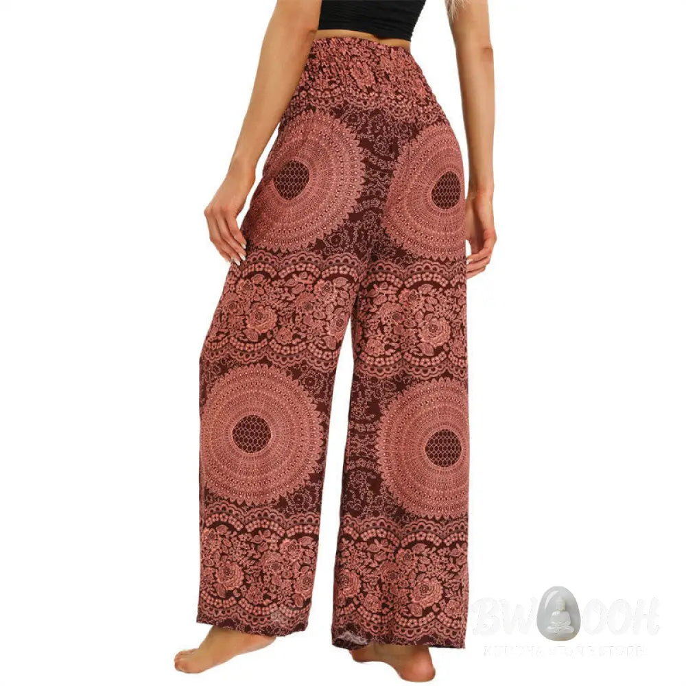 BWOOOH printed wide-leg yoga pants - Boho Lace-up Wide Leg Pants Women&