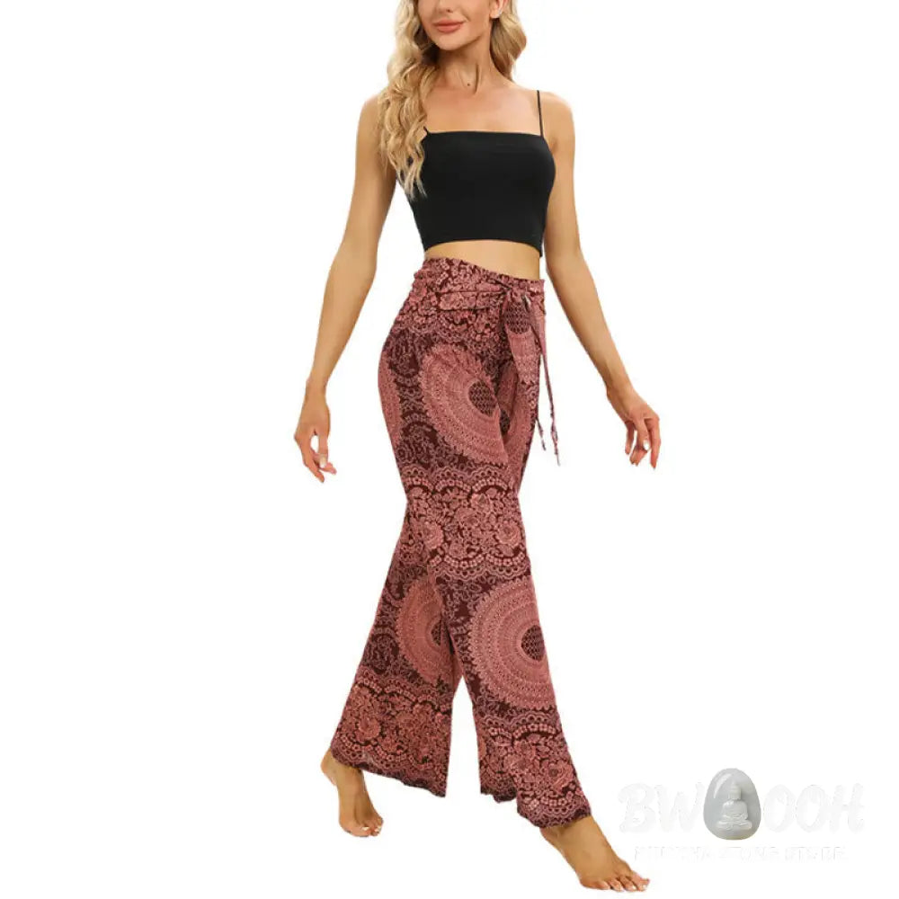 BWOOOH printed wide-leg yoga pants - Boho Lace-up Wide Leg Pants Women&